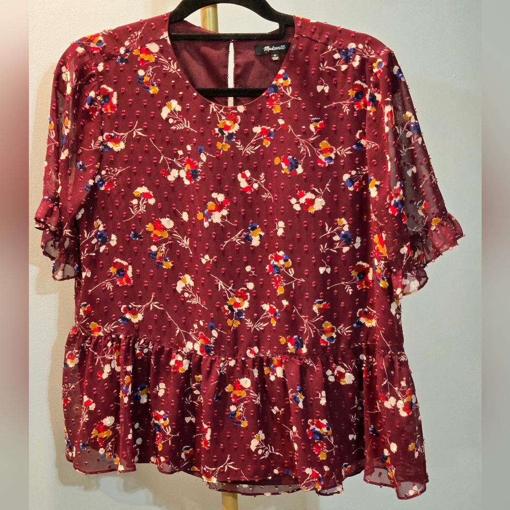 Madewell Red Ruffled Peplum Blouse
